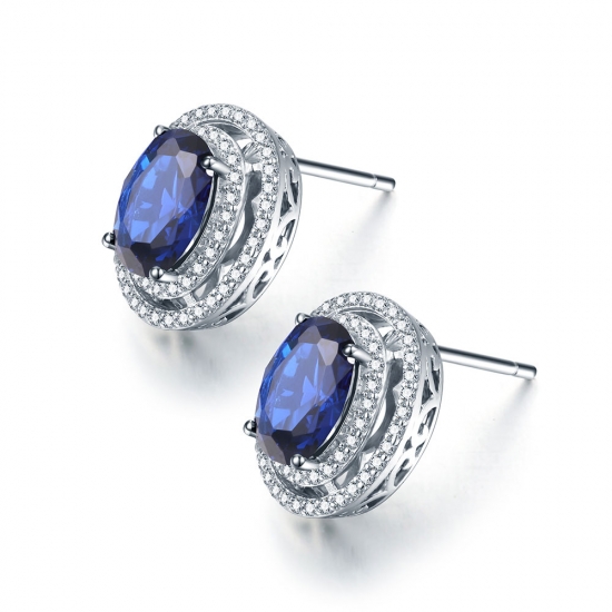 Oval-cut blue cz stud earrings em prata 925