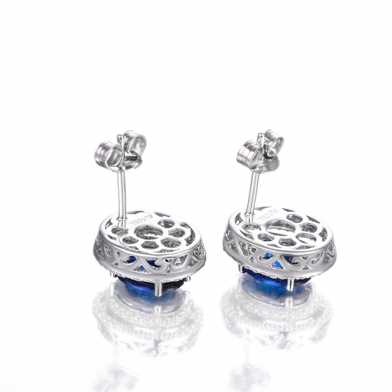 Oval-cut blue cz stud earrings em prata 925